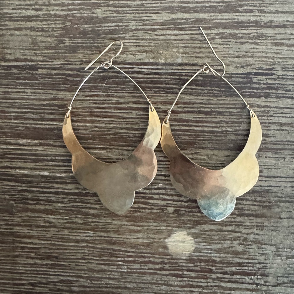 Hammered Gold Dangle Earrings - image 2